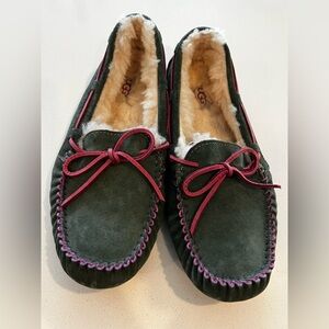 UGG Grey Suede Moccasins with Pink Accents